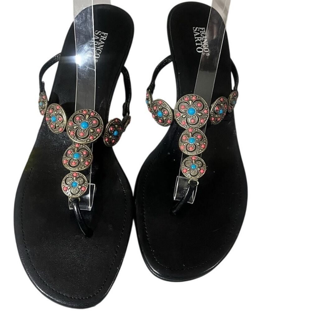 Franco Sarto Concha Southwest Medallion Leather Sandals 2.5" Heel Size 8M
